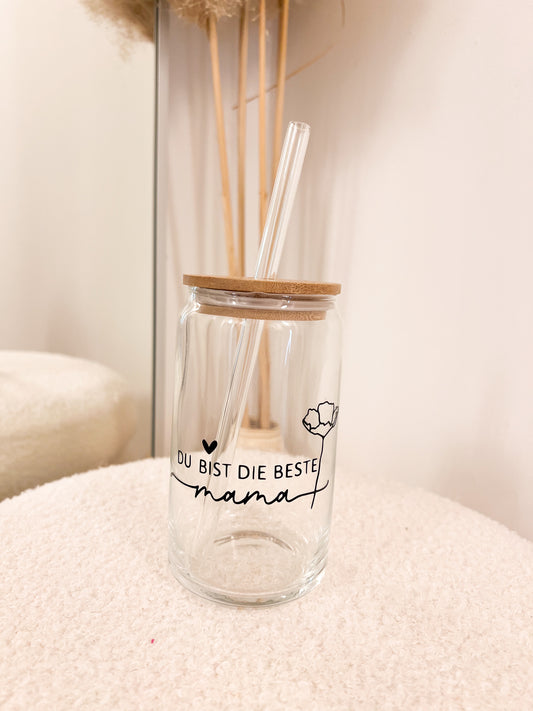 Glasbecher mit Glasstrohalm "MAMA"